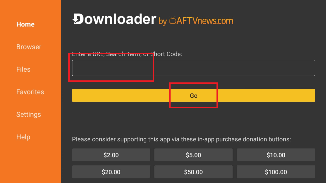 Saisissez le code dans Downloader